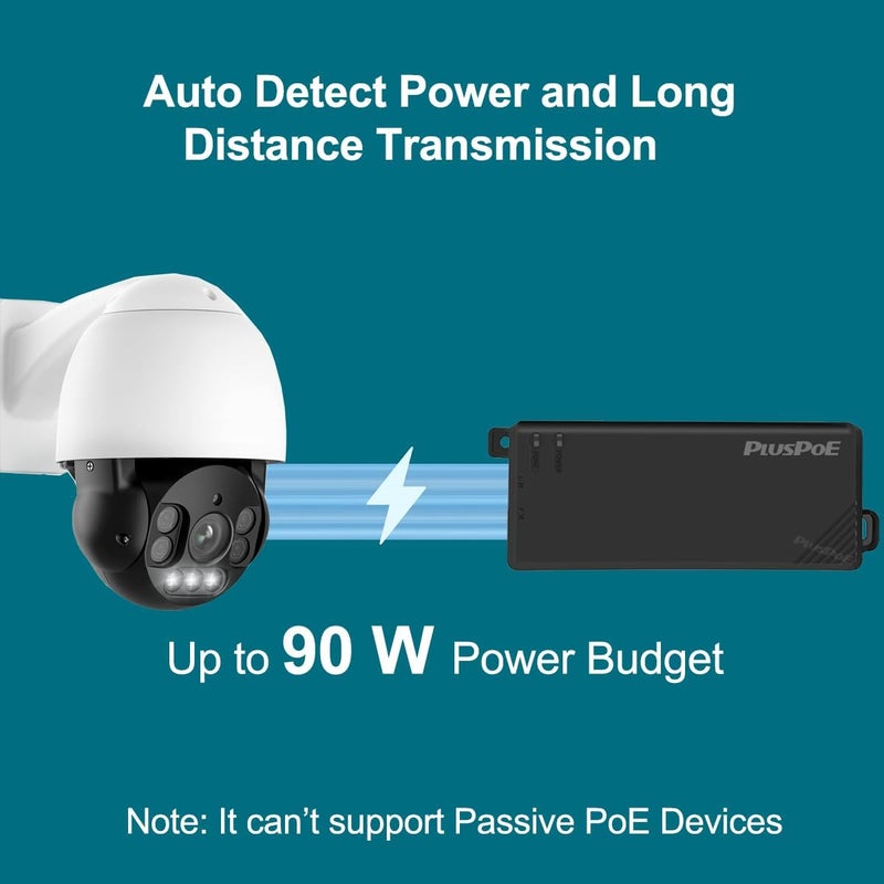 PLUSPOE 90W Ultra Gigabit PoE++ Injector, IEEE 802.3 bt /802.3at/802.3af Compliant, Up to 90W Ultra Power Supply, 10/100/1000Mbps, Compatible with TRENDnet TPE-119GI - Image 3